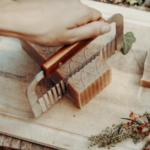 Soap being cut into bars.