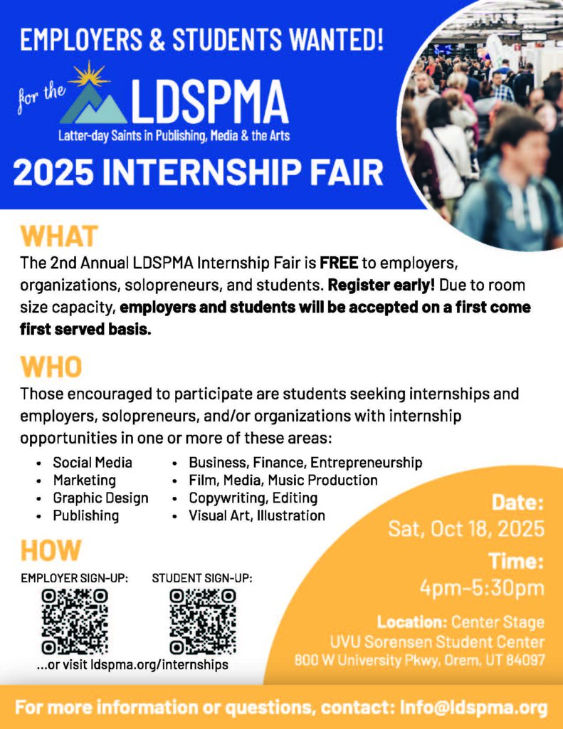 LDSPMA 2025 Internship Fair flyer, directing people to ldspma.org/internships for details and sign-up form.